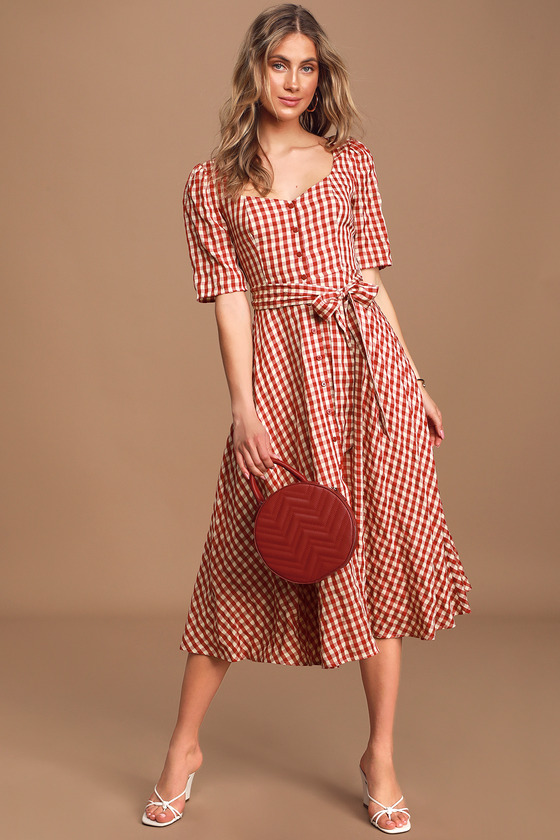 button up red dress