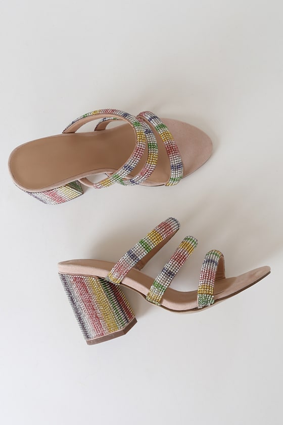 rainbow rhinestone sandals