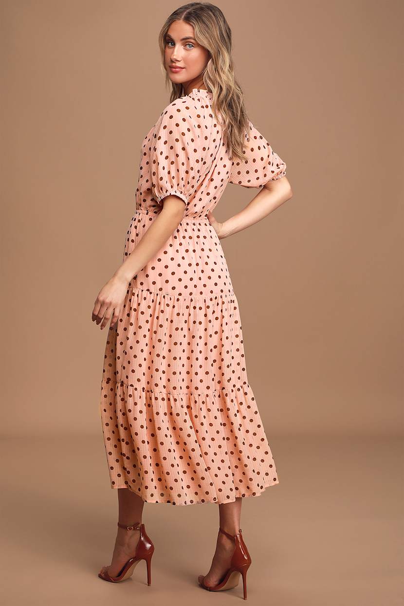 knee length dresses for ladies Pink Polka Dot Madeira Midi Dress