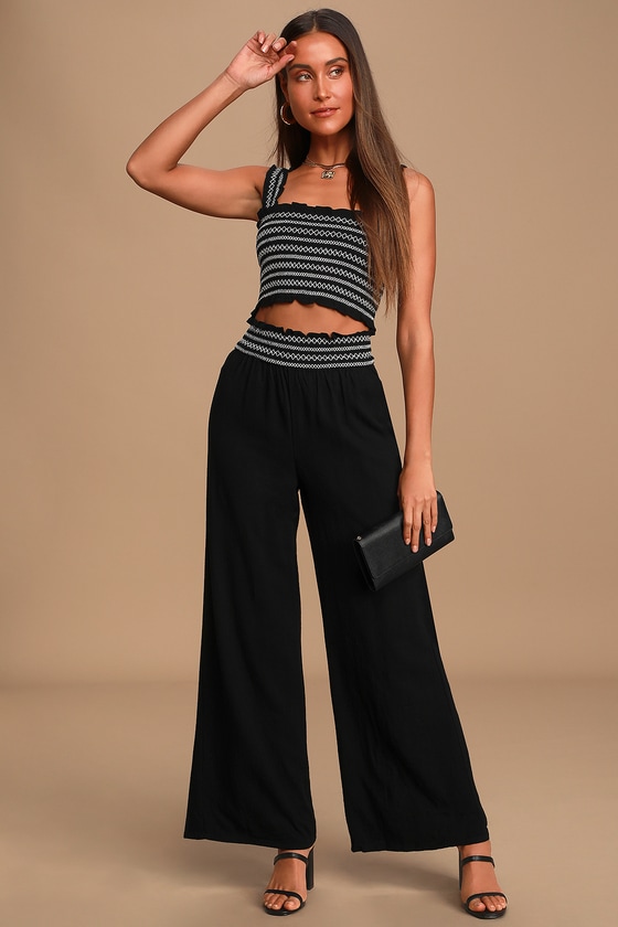 Cute Black Jumpsuit - Two-Piece Jumpsuit - Smocked Set - Lulus