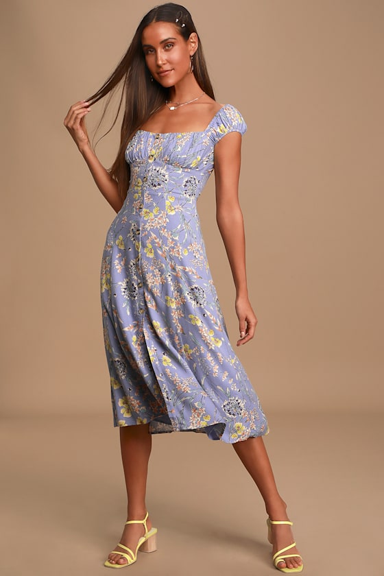 Bonjour Periwinkle Floral Print Button-Front Midi Dress 7