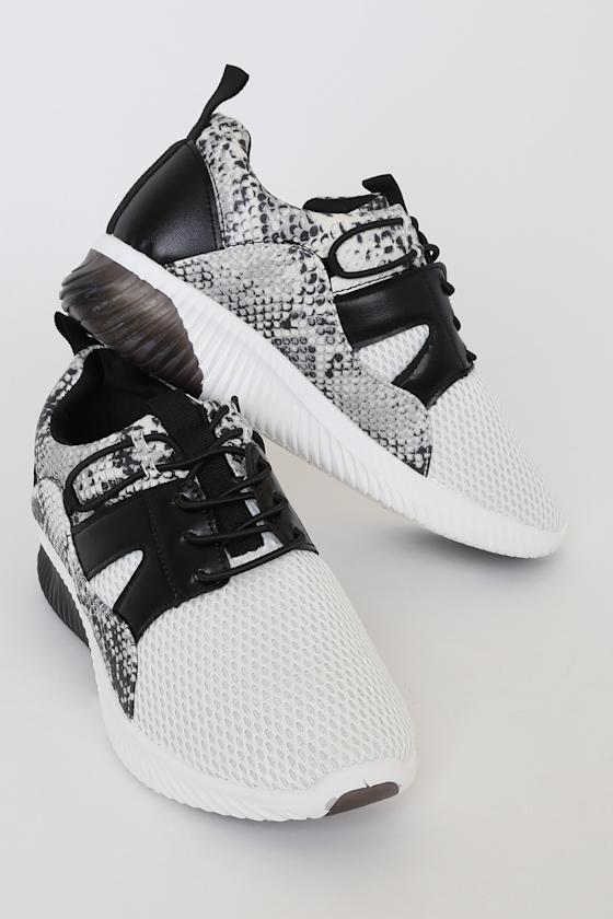 Zahra Grey and Black Snake Embossed Sneakers 1