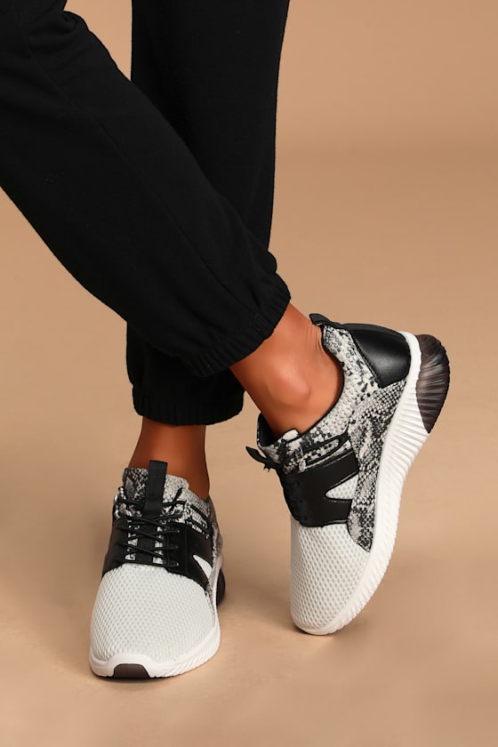 Zahra Grey and Black Snake Embossed Sneakers 4