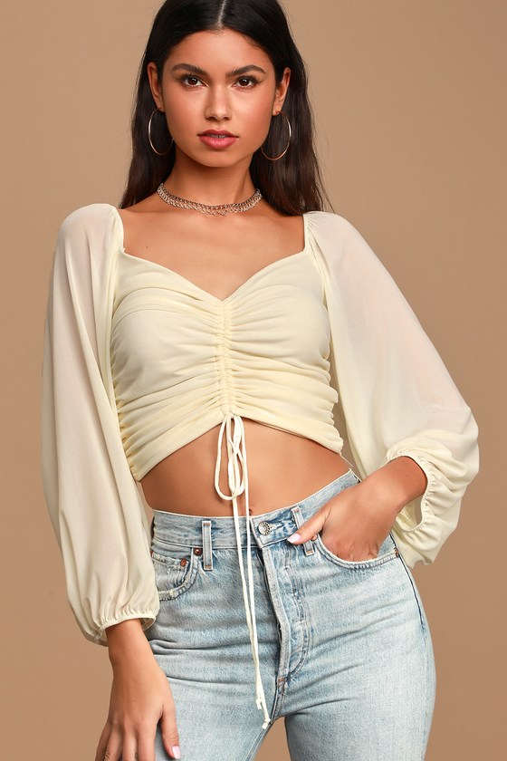 Ruched long 2025 sleeve crop top