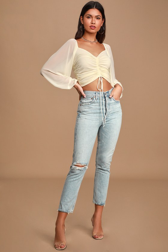 ruched long sleeve crop top