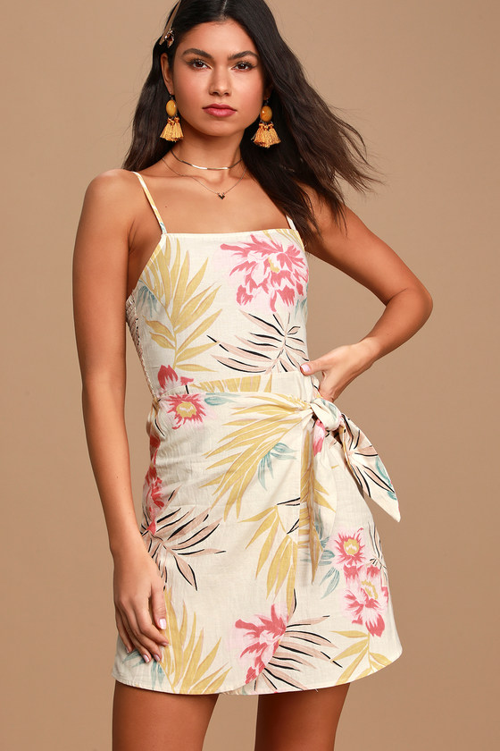 Billabong Island Hopper - Cream Floral Print Dress - Mini Dress - Lulus