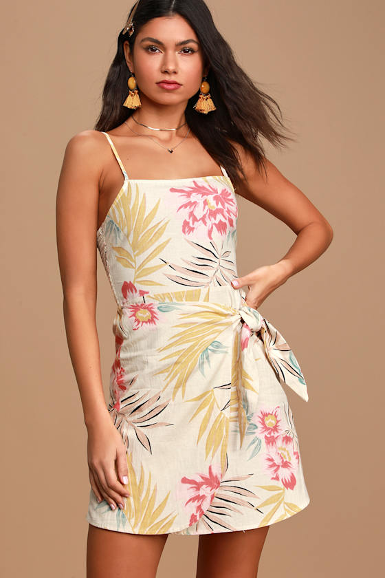 Billabong Island Hopper - Cream Floral Print Dress - Mini Dress - Lulus