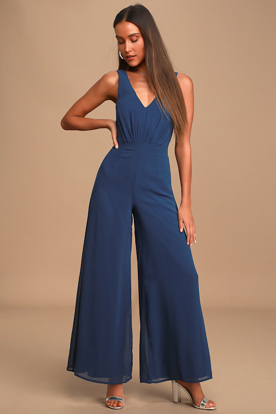 Cute Navy Blue Jumpsuit WideLeg Jumpsuit Sleeveless Jumpsuit Lulus