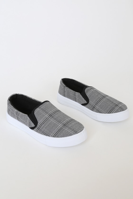 Cute Black and Grey Sneakers - Plaid Sneakers - Slip-On Sneakers - Lulus