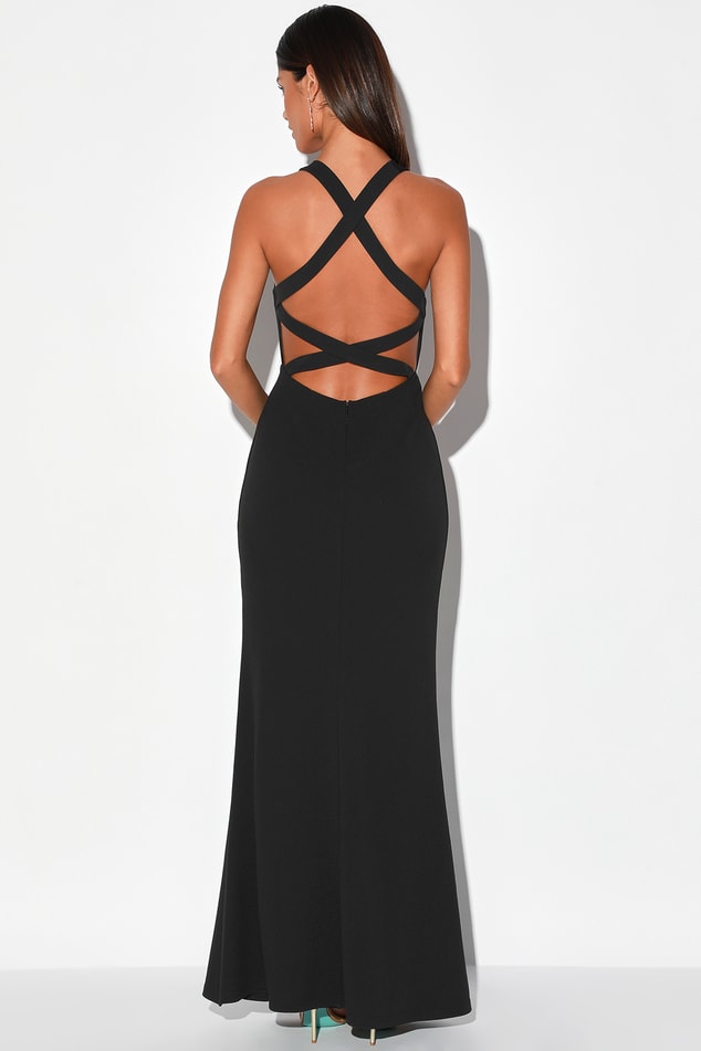Straight To The Heart Black Backless Maxi Dress