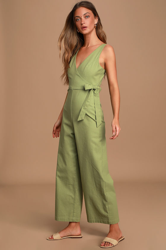 It's a Wrap Sage Green Sleeveless Wide-Leg Jumpsuit 6