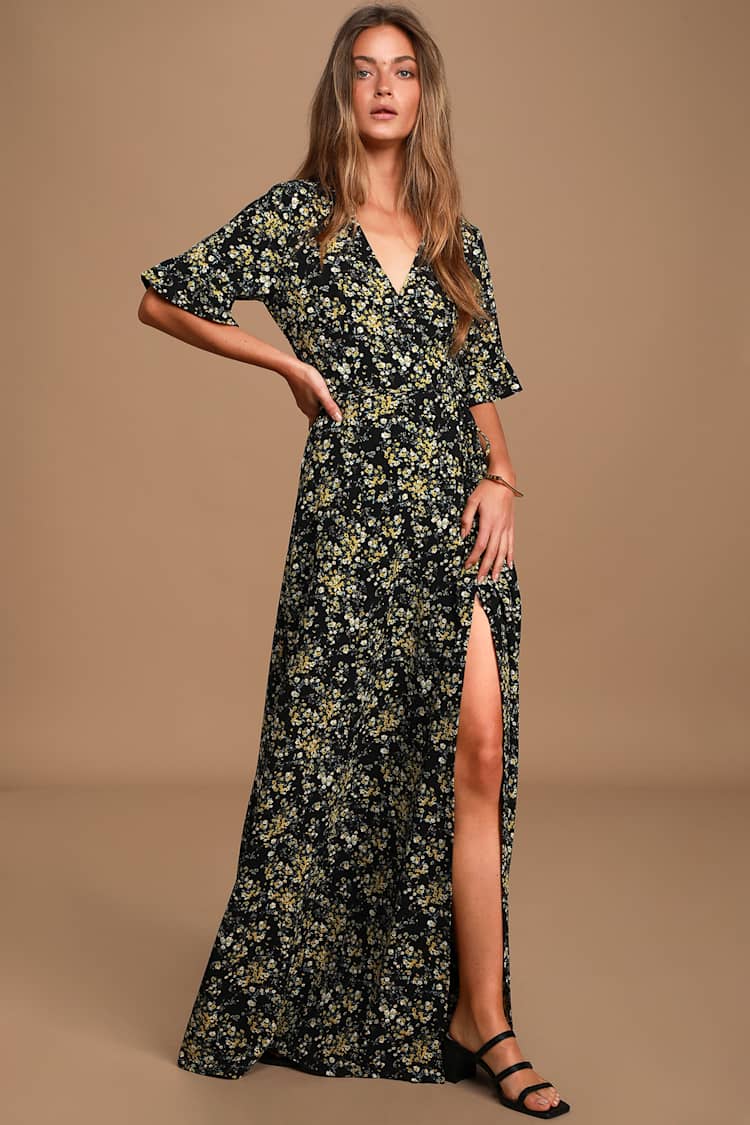 september sunsets burgundy floral print wrap maxi dress Baltic Born Womens Katinka Wrap Maxi Dress | Burgundy Multi Floral