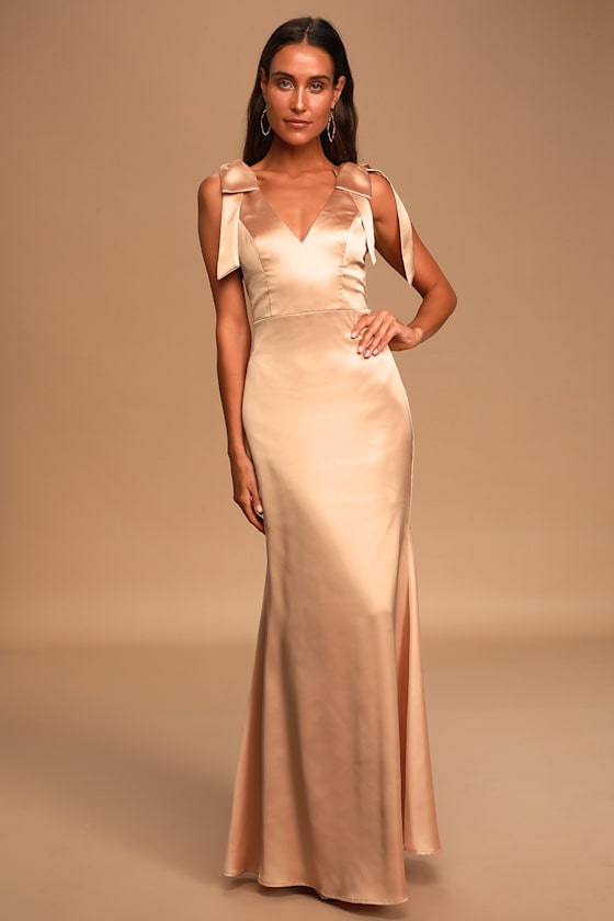 Love and Glory Champagne Satin Maxi Dress 2