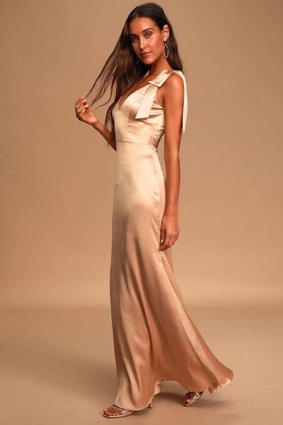 Love and Glory Champagne Satin Maxi Dress 5