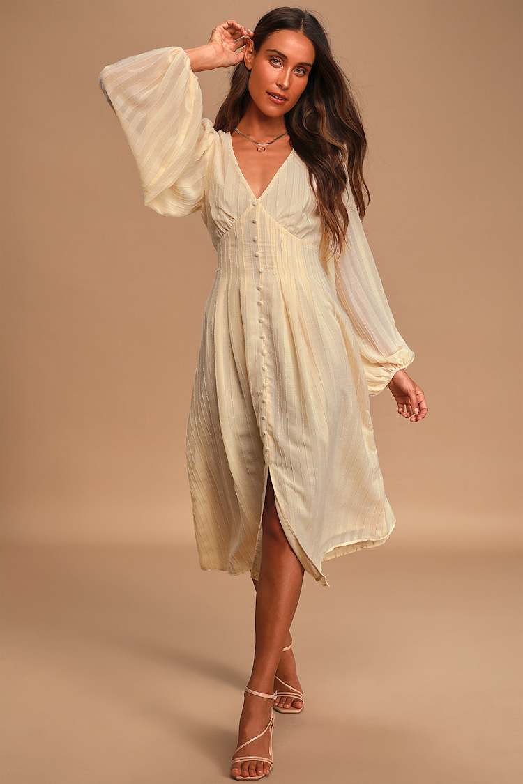 chinese dress ladies Long Sleeve Button Front Collared Midi Dress With Tied Waist main image 1