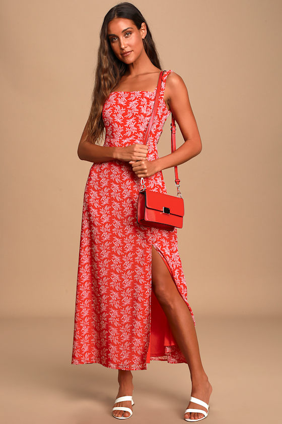 Back to Backless Red Print Lace-Up Backless Dress 2