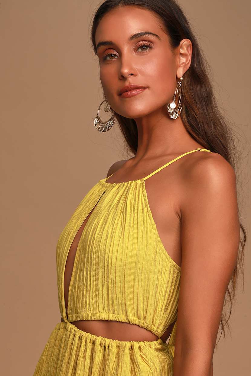 mustard cut out dress Mustard Abstract Print Asymmetric Cut Out Midi Dress AX Paris