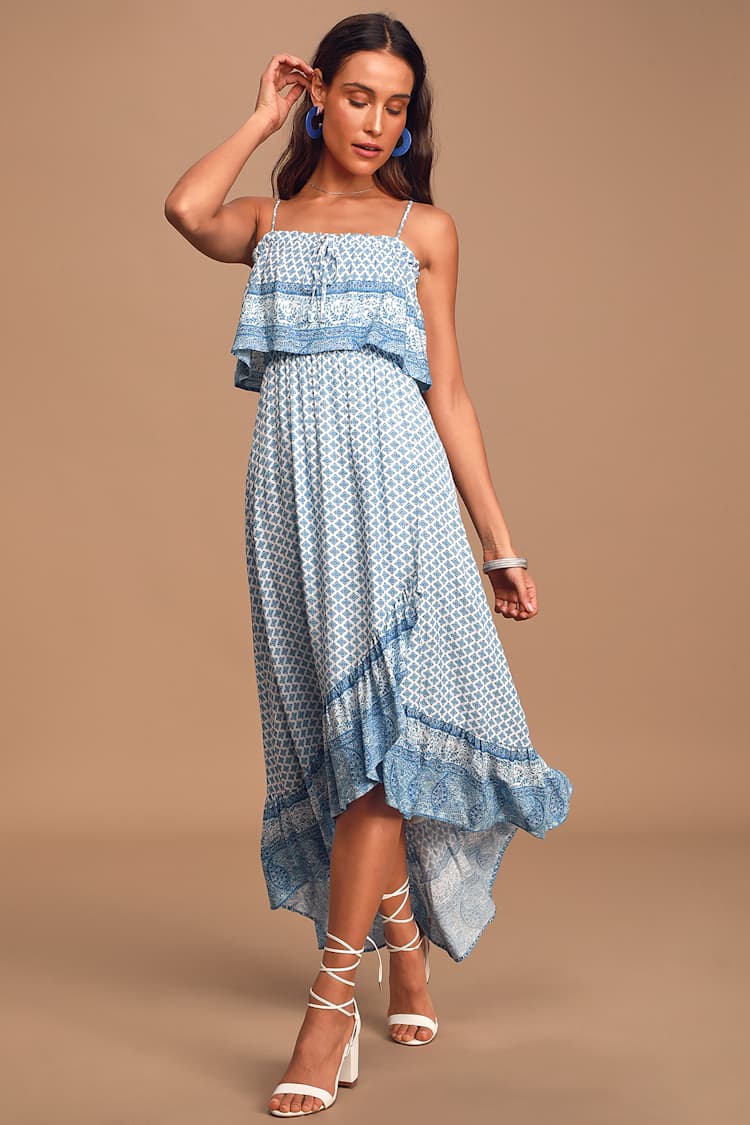 blue and white dress lulus Must Be Love Floral Maxi Dress main image 1