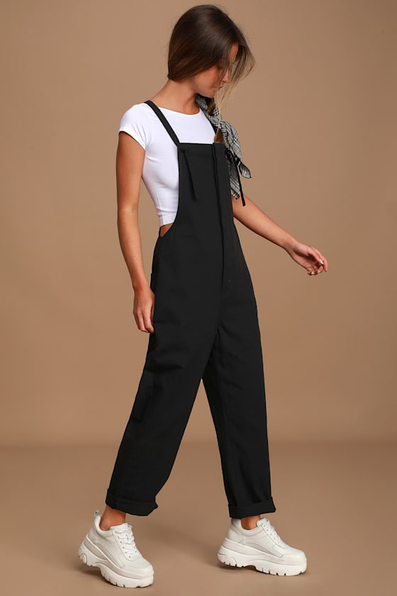 Just Lookin' Out Black Denim Tie-Strap Straight Leg Overalls 9