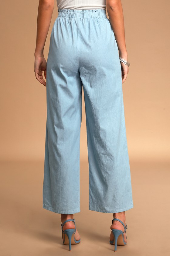 Light Blue Pants - Cute Chambray Pants - Wide-Leg Pants - Lulus