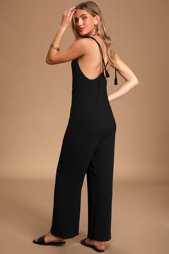 Black tie strap jumpsuit shop