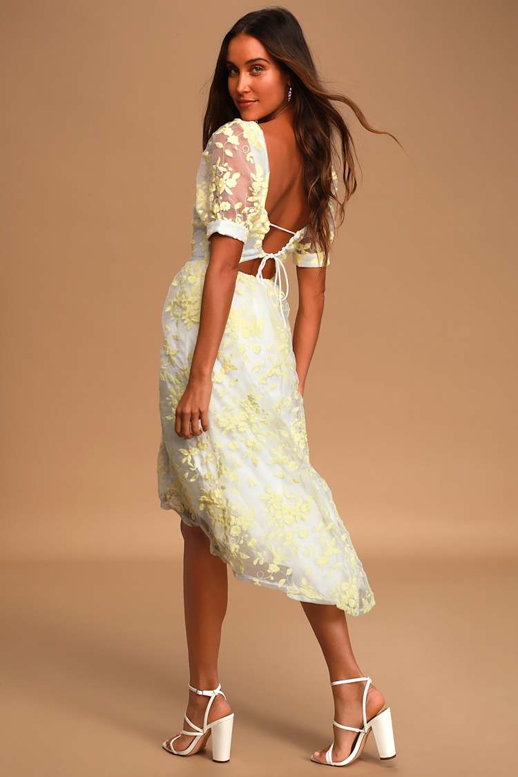 White Midi Dress - Floral Embroidered Dress - High-Low Midi Dress - Lulus