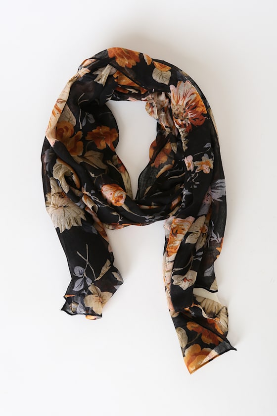 Budding Thoughts Black Multi Floral Print Oversized Scarf 2