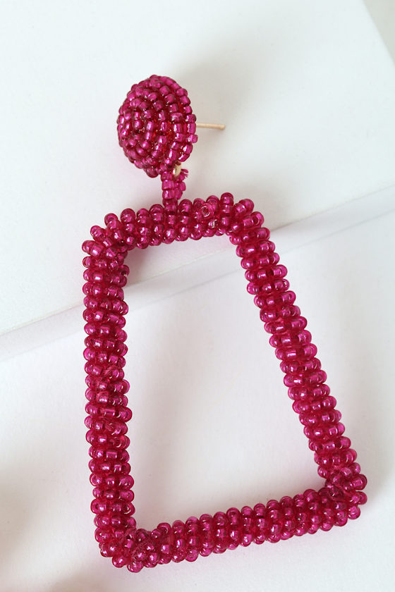 Sun Never Sets Fuchsia Beaded Statement Earrings 2