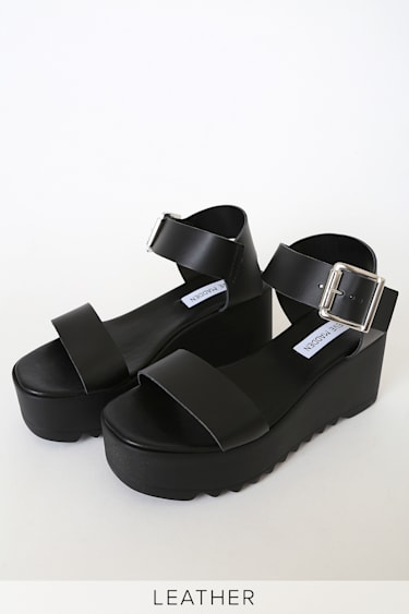 Lake Black Leather Platform Ankle Strap Sandals