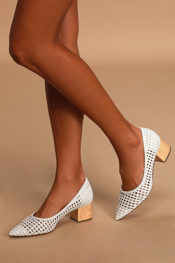 white pointed toe pumps