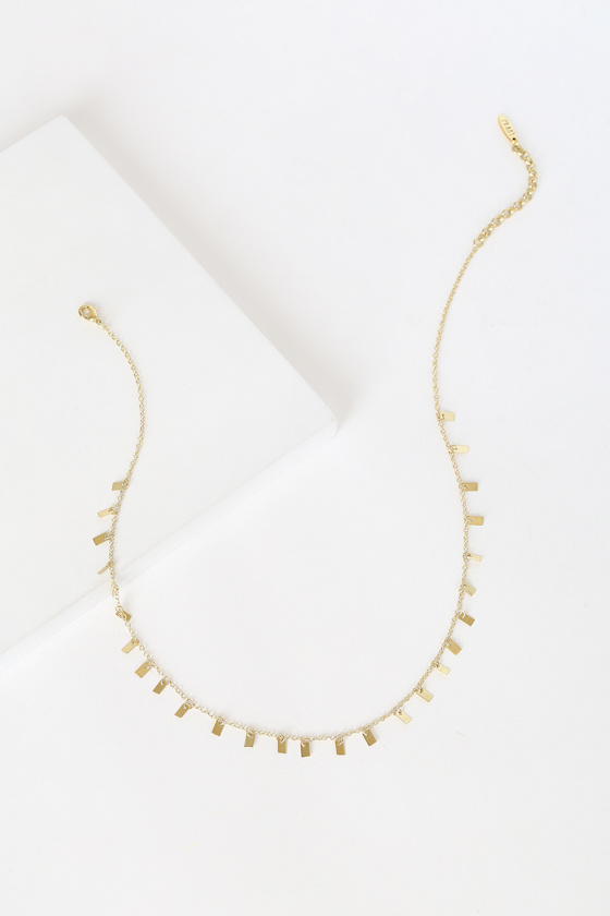 Baguette Disc Shaker Gold Necklace 2