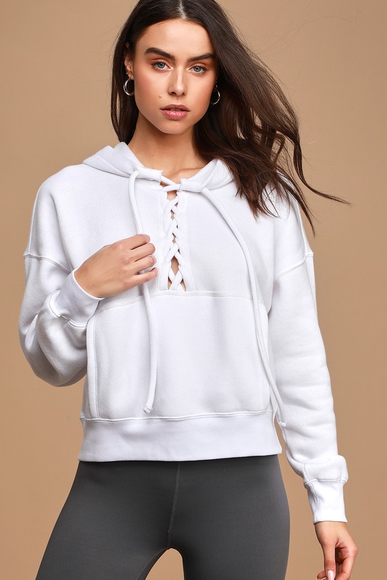 white lace up hoodie