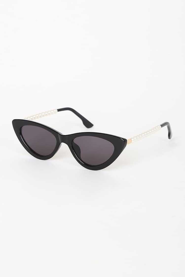 Elegant Black Sunglasses with Pearl Accents Amazon.com: Pearl Cat Eye Sunglasses Women 2024 Luxury  main image 2