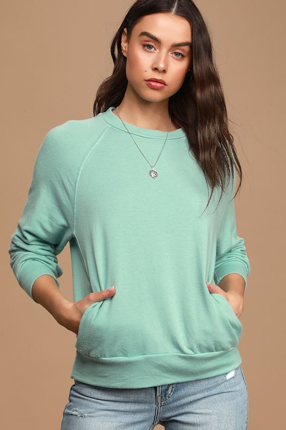 Cute Mint Pullover Sweatshirt Hidden Side Pocket Sweatshirt Lulus