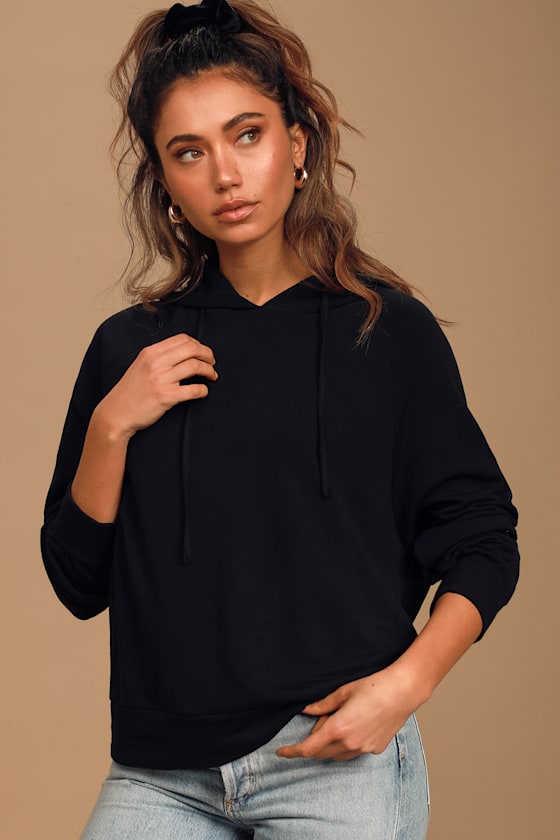 Year Round Black Back Cutout Drawstring Hoodie 3