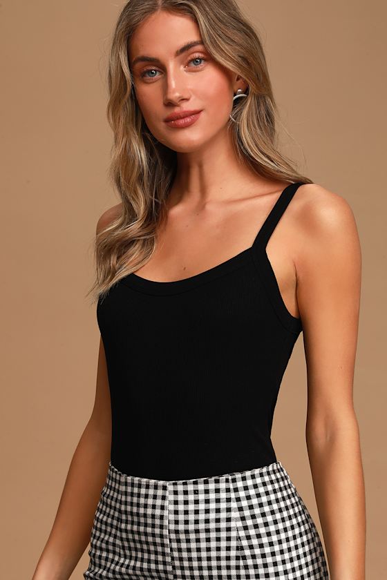 Black Tank Top Ribbed Cami Square Neck Top Layering Tank Lulus