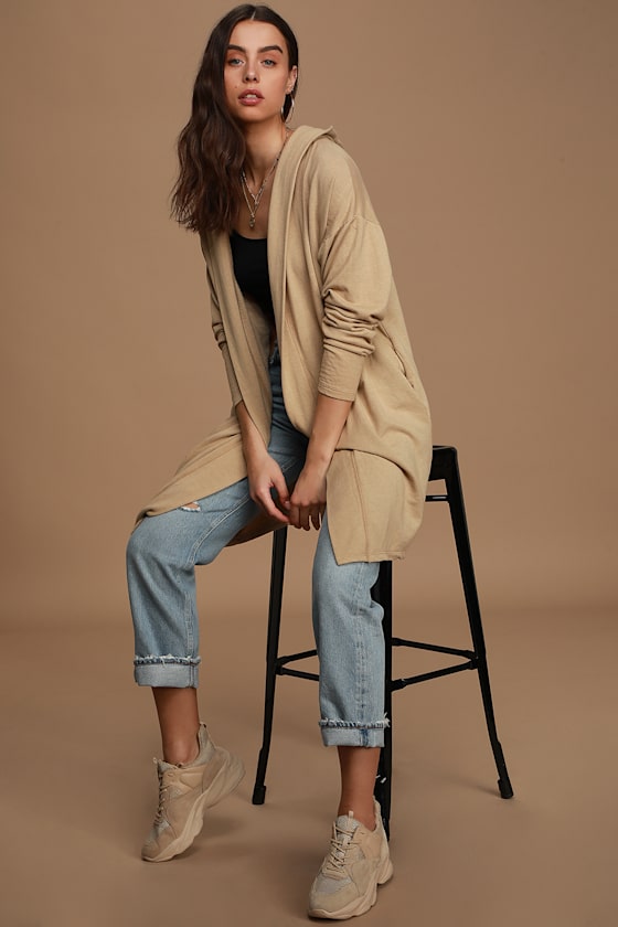 Keep it Comfy Taupe Hooded Long Cardigan 6
