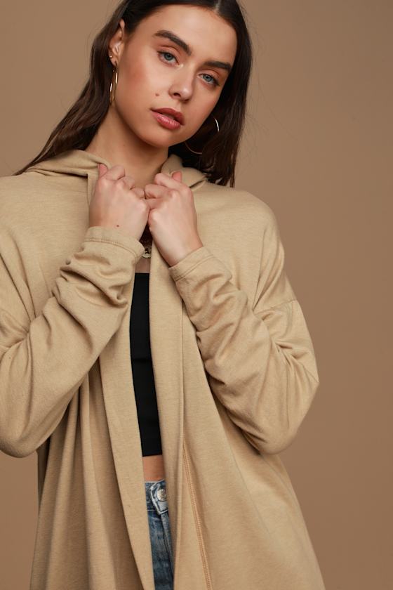 Keep it Comfy Taupe Hooded Long Cardigan 2