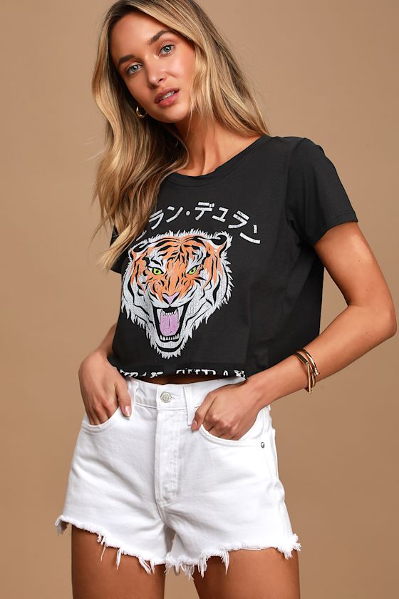 Duran Duran Tiger Washed Black Cropped Graphic Tee 1