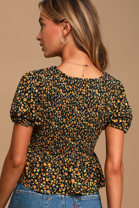 black floral peplum top