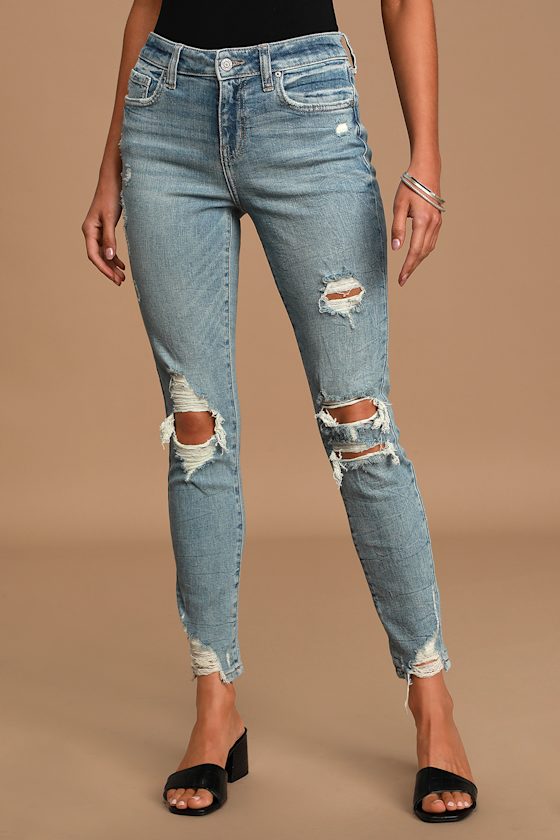 Jude Light Wash Distressed Mid-Rise Skinny Ankle Jeans 3
