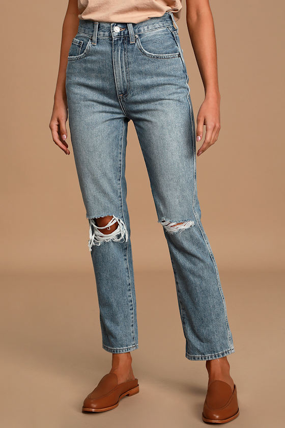 Eden Medium-Wash High Rise Distressed Cropped Jeans 4