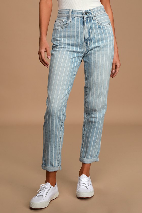 Presley Light Wash Striped High-Rise Jeans 2