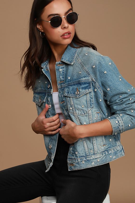 Night after Night Light Wash Rhinestone Denim Jacket 7