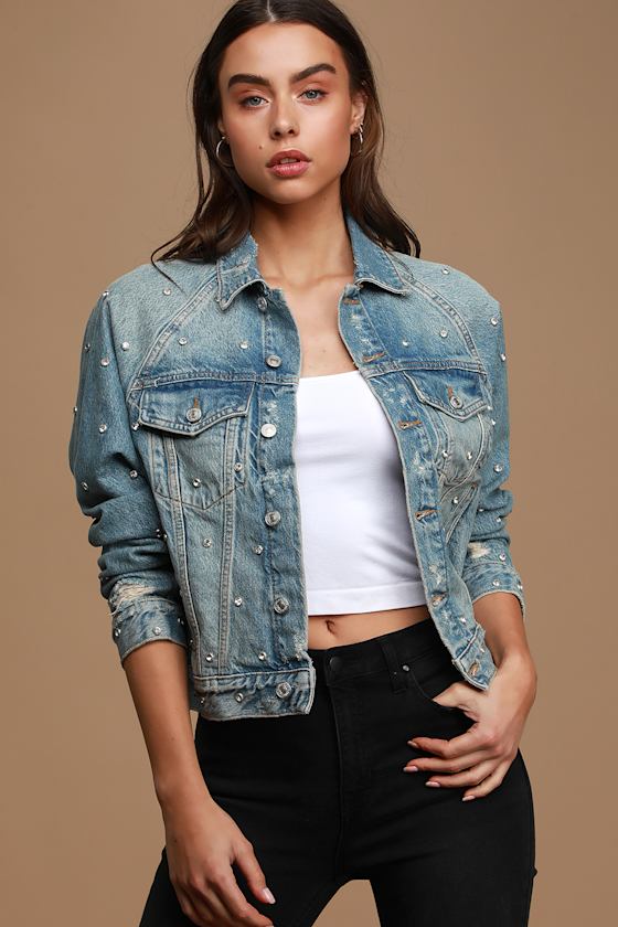Night after Night Light Wash Rhinestone Denim Jacket 2
