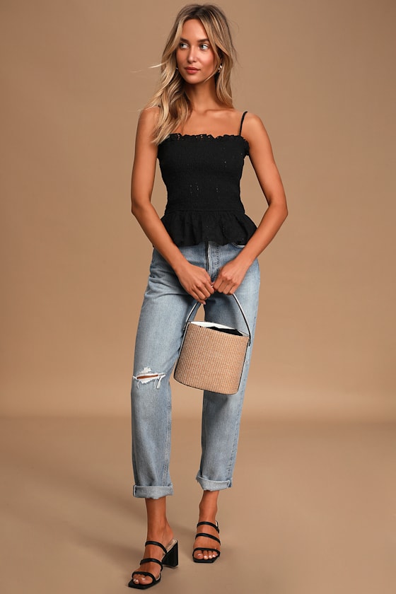 Playing Tourist Black Smocked Ruffled Cami Top 2