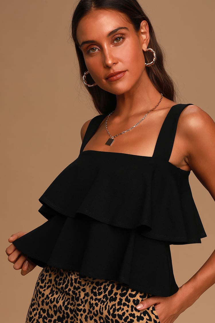 Just for Frills Black Sleeveless Tiered Ruffle Top