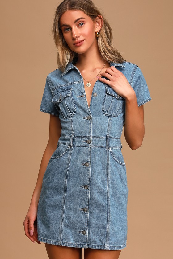 denim button up dress