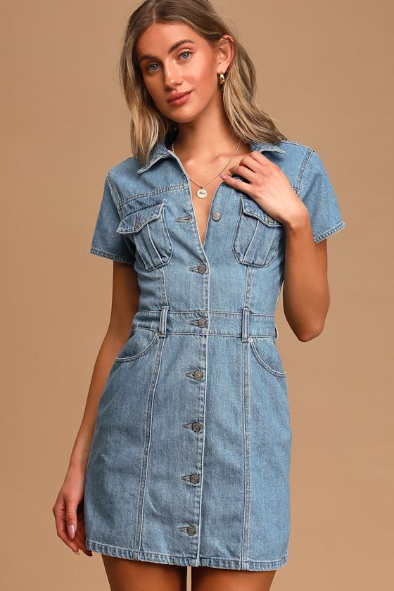 The Sydney Light Wash Denim Button-Up Mini Dress 2