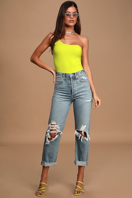 Lime Green Bodysuit - One-Shoulder 